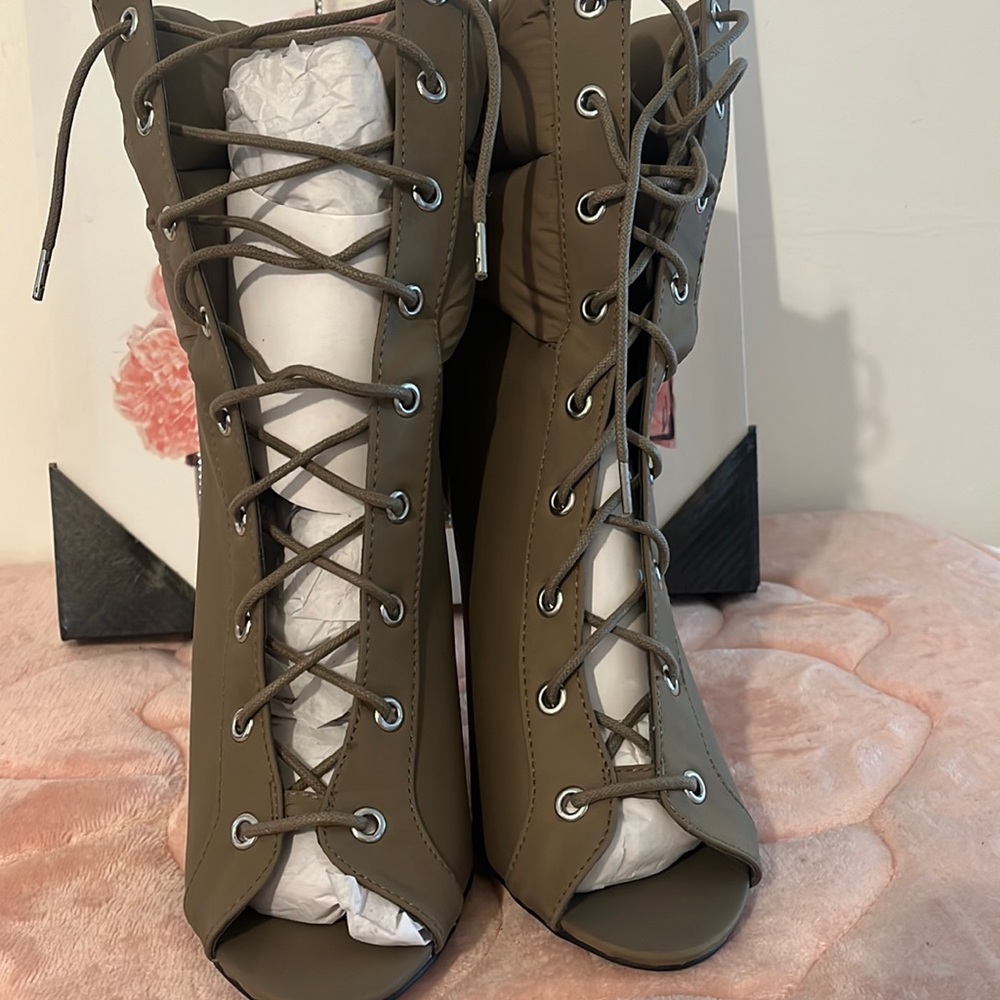 Green Ankle Boots String Up Peep Toe - image 1